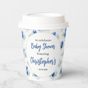 Oh Boy Baby Shower Modern Eucalyptus Blue Balloon Paper Cups