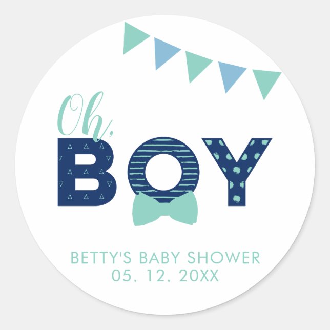 Oh Boy Baby Shower | Party Favour Thank you Sticke Classic Round Sticker (Front)