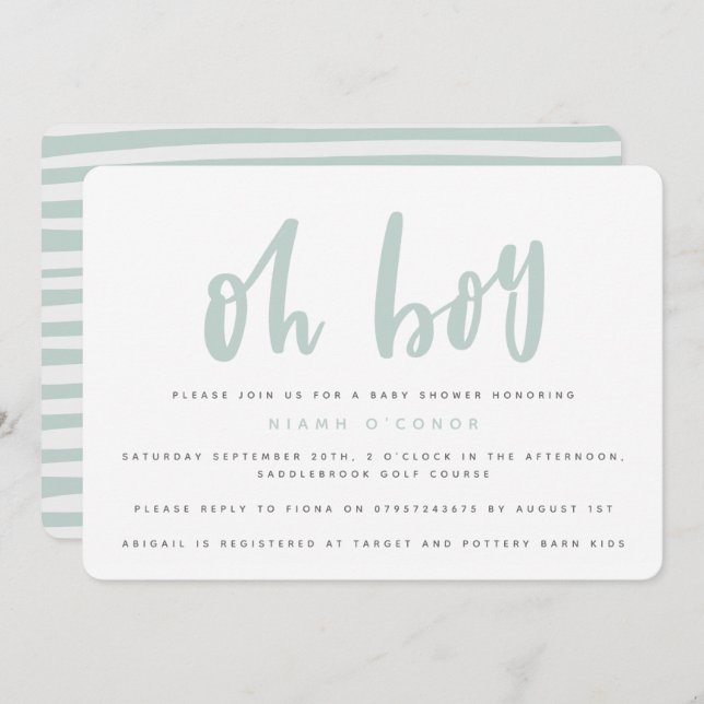 Oh boy, baby shower party invitation (Front/Back)
