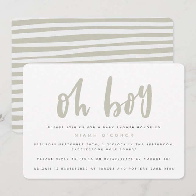 Oh boy, baby shower party invitation (sand) (Front/Back)