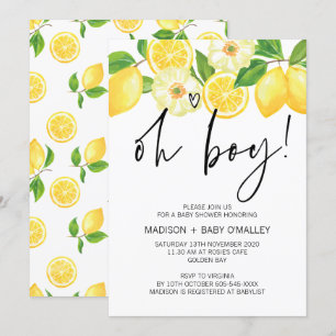 Oh Boy Baby Shower Party Summer Lemon Invitation
