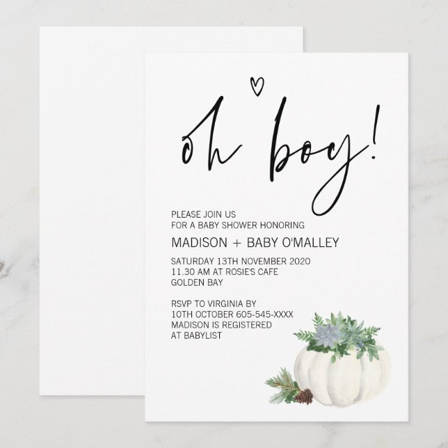 Oh Boy Baby Shower Party Thanksgiving Fall Invitation (Front/Back)