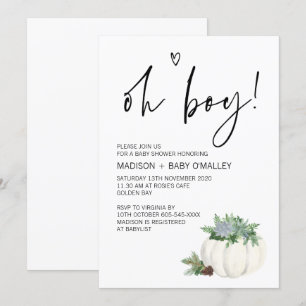 Oh Boy Baby Shower Party Thanksgiving Fall Invitation