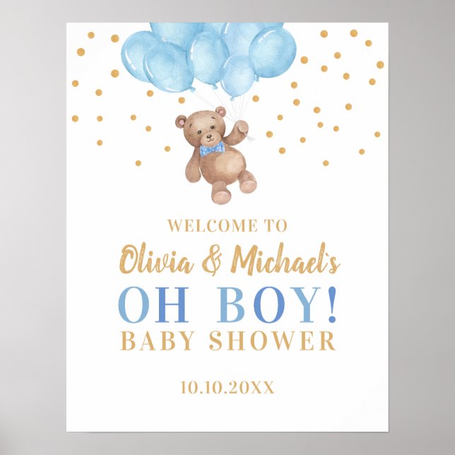 Oh Boy Baby Shower Party Welcome Poster (Front)
