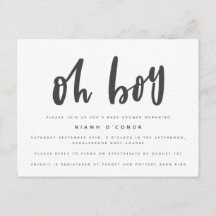 Oh boy baby shower postcard. invitation postcard