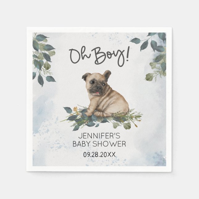Oh Boy ! Baby Shower Pug Puppy Napkins (Front)