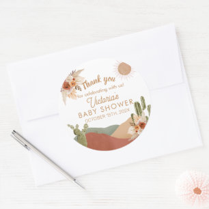 Oh Boy Baby Shower Round Sticker   Boho Southwest