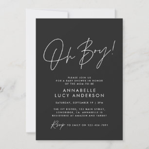 oh Boy baby shower script baby black elegant Invitation