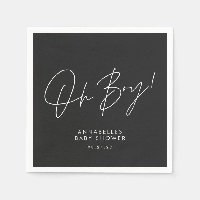 oh boy Baby shower script black elegant  Napkin (Front)