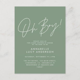 oh boy Baby shower script green elegant  Postcard