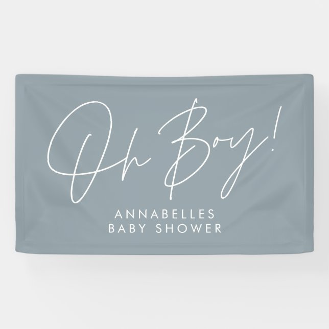 oh Boy baby shower script modern baby blue elegant Banner (Horizontal)