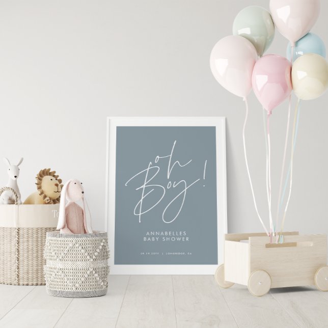 oh Boy baby shower script modern baby blue elegant Poster (Creator Uploaded)