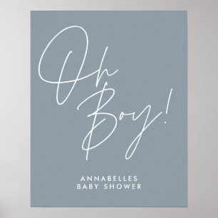 oh Boy baby shower script modern baby blue elegant Poster