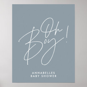 oh Boy baby shower script modern baby blue elegant Poster