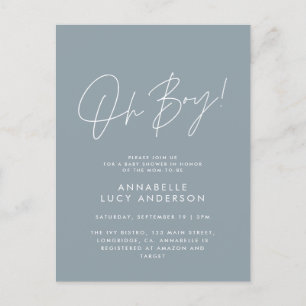 oh boy Baby shower script modern blue elegant Postcard