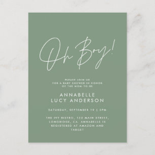 oh boy Baby shower script modern green elegant  Postcard
