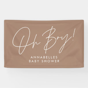 oh Boy baby shower script modern natural brown Banner