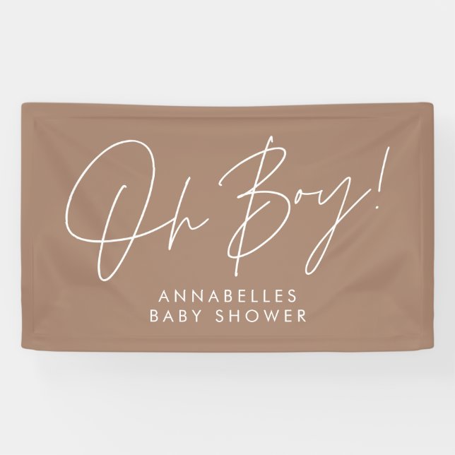 oh Boy baby shower script modern natural brown Banner (Horizontal)