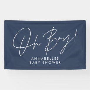 oh Boy baby shower script modern navy blue elegant Banner