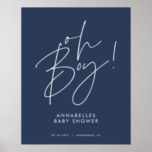 oh Boy baby shower script modern navy blue elegant Poster