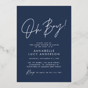 oh Boy baby shower script navy baby blue elegant