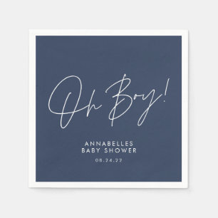 oh boy Baby shower script navy blue elegant  Napkin