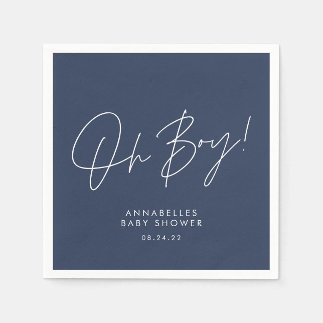 oh boy Baby shower script navy blue elegant  Napkin (Front)