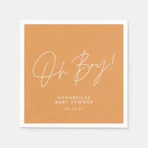 oh boy Baby shower script orange elegant  Napkin