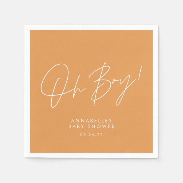 oh boy Baby shower script orange elegant  Napkin (Front)