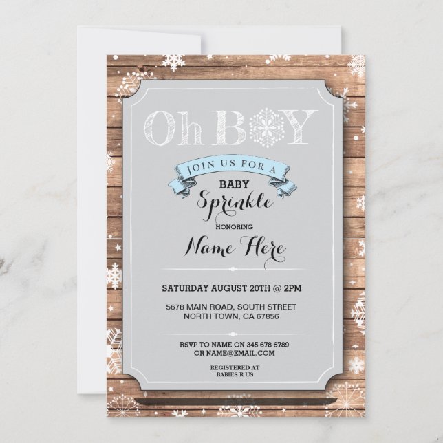 OH BOY Baby Shower Wood Winter Sprinkle Invite (Front)