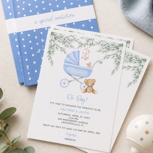 Oh Boy Baby Stroller and Mobile Shower Invitation (Creator Uploaded)