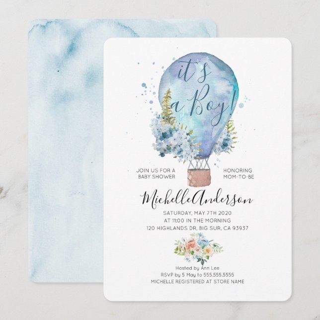 Oh Boy Balloon Baby Shower Invitation (Front/Back)