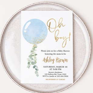 Oh Boy Balloon Baby Shower  Invitation
