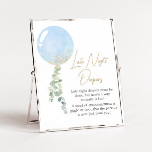 Oh Boy Balloon Baby Shower Late Night Diapers Poster