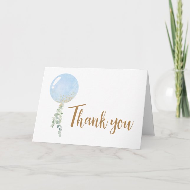 Oh Boy Balloon Baby Shower Thank You Card (Front)