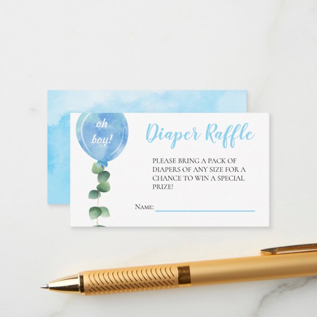 Oh Boy balloon greenery eucalyptus baby shower Enclosure Card (Front/Back In Situ)