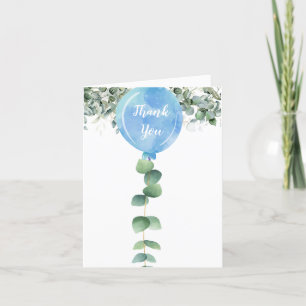 Oh Boy balloon greenery eucalyptus baby shower Thank You Card