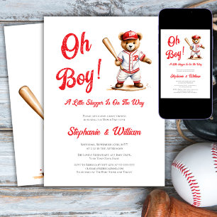 Oh Boy Baseball  Baby Shower Cute Bear Invitation