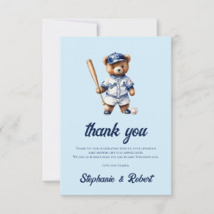 Oh Boy Baseball Baby Shower Cute Bear Thank You Card