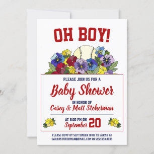 Oh Boy Baseball in Flowers Baby Shower Invitation