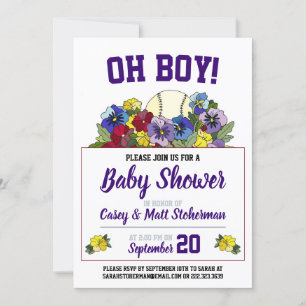 Oh Boy Baseball in Flowers Baby Shower Invitation