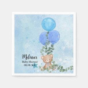Oh Boy Bear Blue Balloon Eucalyptus Garland Custom Napkin