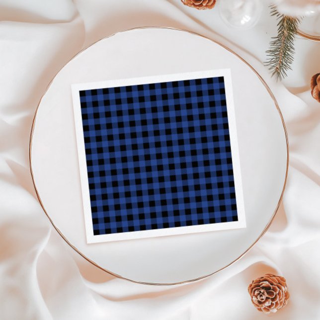 Oh Boy Bear blue Buffalo Plaid Baby Shower Napkin (Creator Uploaded)