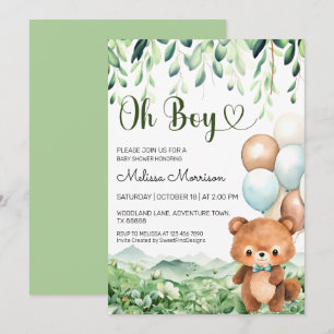 Oh Boy Bear Forest Baby Boy Shower Invitation