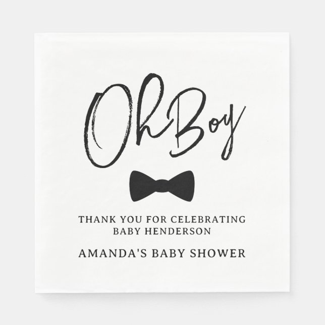 Oh Boy Black Bow Tie Baby Shower Napkin (Front)