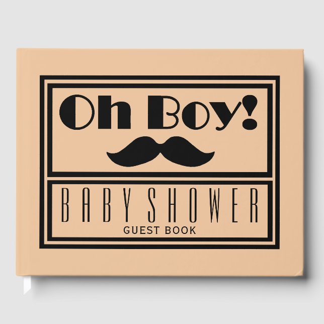 Oh Boy Black Moustache Baby Shower Guest Book (Front)