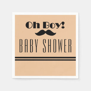 Oh Boy Black Moustache Baby Shower Napkin
