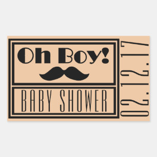 Oh Boy Black Mustache Baby Shower Rectangular Sticker