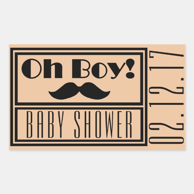 Oh Boy Black Mustache Baby Shower Rectangular Sticker (Front)