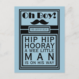 Oh Boy Black Mustache New Baby Boy Announcement Postcard